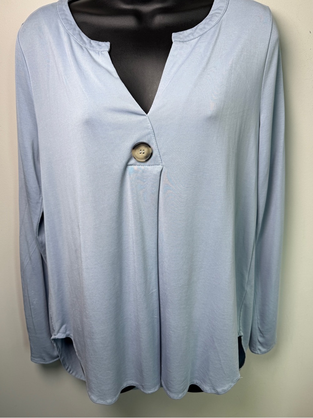 Soft Surroundings Modal Tunic Blouse Split Neck Button Top Light Blue Sz M